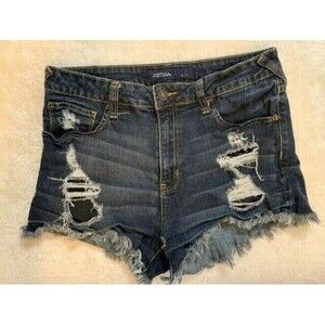 Just usa Womens Shorts Size Large Dark Wash Rip Torn Distress Stretch